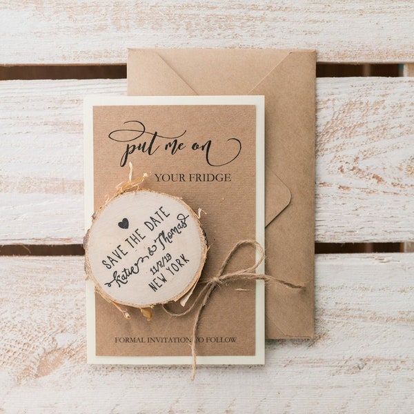 Personalised Rustic Save The Date Cards Wood Magnet, Save The Date Card Magnets Wooden Fridge Magnet, Barn Wedding Save our Date Card Magent