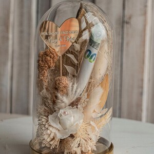 Geschenkschachtel für Geld Geldgeschenk zur Hochzeit mit Strauß aus Trockenblumen personalisiert Geschenk für Brautpaar Reagenzglas für Geld