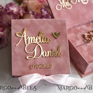 Blush Golden velvet Wedding Ring Box for ceremony Triple/Double/Single, Boho Glam Ring Boxe his hers, Luxury Boho Ring box Custom Colors