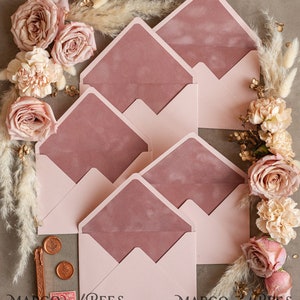 Elegant Blush Pink Handmade Envelopes with Pink Velvet Liner Affordable Elegant Velvet Envelope Luxury Invitation Envelope Card Envelopes