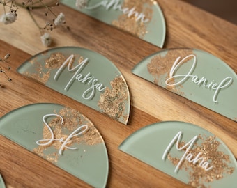 Arch Sage Green flat place cards, Clear Acrylic, gold place cards, Greenery Gold Plexi place cards,Luxury Wedding Table Decor,dPG