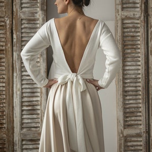 Off-white Wedding bolero, Backless Long Sleeve Women's Wedding Shrug, Bridal Sweater Cover, Bridal Blouse, Shrug, Smooth sweater