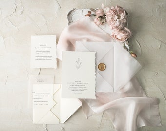 Personalised White Wedding Invitations, Elegant Wedding Invitation Suite Romantic Wedding Stationery Luxury Wedding Invites With Ripped Edge