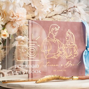 Sleeping Beauty Instax velvet Wedding GuestBook Gold, Large Instant Wedding Guest Book, Pink Polaroid velvet Guestbook