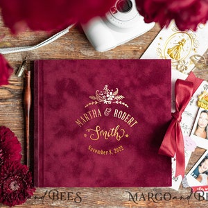Maroon Golden Instax velvet Wedding GuestBook Gold, Large Instant Wedding Guest Book Burgundy Polaroid velvet Guestbook, PhotoBook Instax