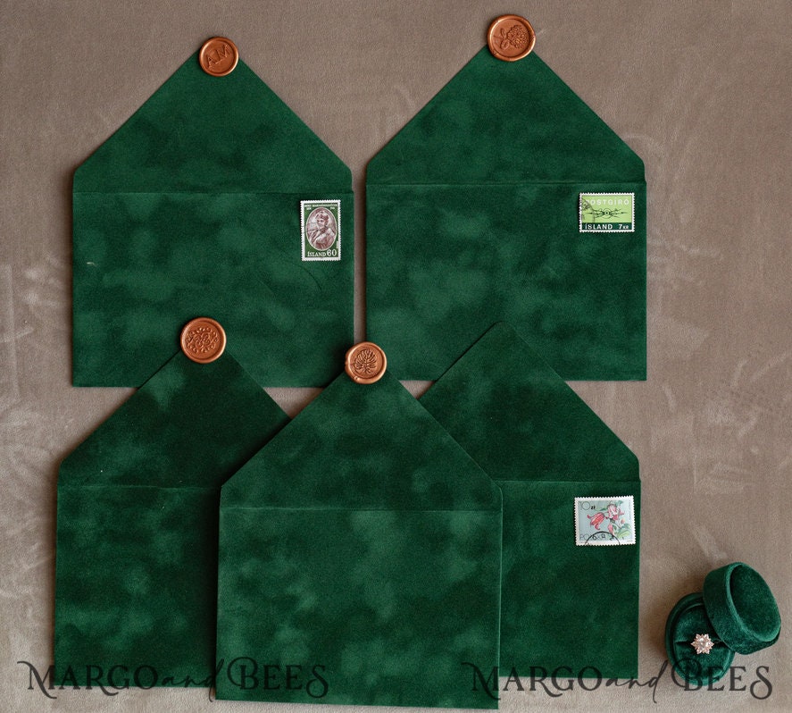 Emerald Green Velvet Envelopes for Invitations A7 Handmade Etsy