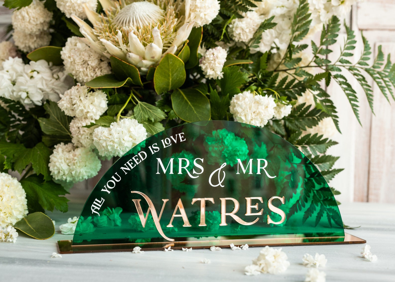 Reversible Top Table Sign Acrylic Arch Emerald Green Top Table Sign, Green Acrylic and Gold Top ...
