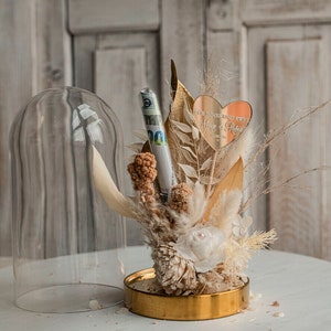 Geschenkschachtel für Geld Geldgeschenk zur Hochzeit mit Strauß aus Trockenblumen personalisiert Geschenk für Brautpaar Reagenzglas für Geld