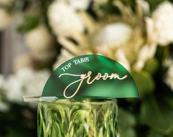 Acrylic Arch Green Place card, Acrylic Place card with stand, Gold Place card, Green Luxury Wedding Table Decor, Green Wedding Sign, sGA