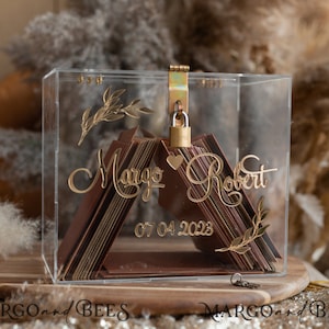 Caixa de cartão de casamento personalizada com cadeado, caixa de cartão de presente de ouro acrílico, caixa de desejos de casamento com tampa, caixa de dinheiro de casamento, porta-cartões