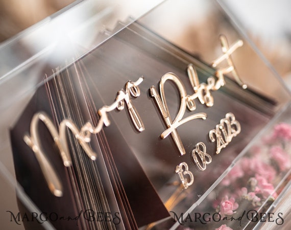 Clear Modern Card Box With Shelf for Flowers, Personalized Acrylic