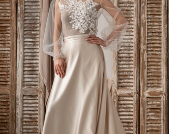 Wedding Bolero Long Sleeve, Lace Bridal Coverup Puff Sleeve Wedding Bolero Long Sleeve, Lace Bridal Coverup Puff Sleeve