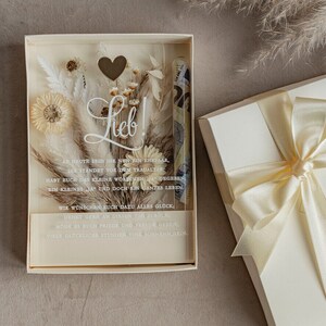 Geschenkschachtel für Geld Geldgeschenk zur Hochzeit mit Strauß aus Trockenblumen personalisiert Geschenk für Brautpaar Reagenzglas für Geld
