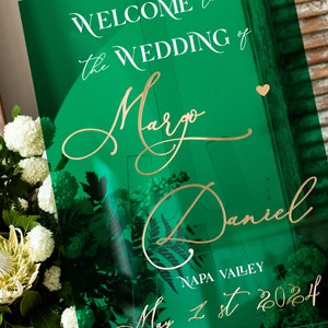 Luxury Green and Gold Wedding Welcome Sign, Emerald Green Acryl Wedding ...