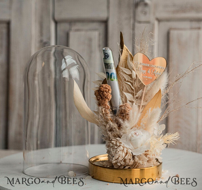 Geschenkschachtel für Geld Geldgeschenk zur Hochzeit mit Strauß aus Trockenblumen personalisiert Geschenk für Brautpaar Reagenzglas für Geld
