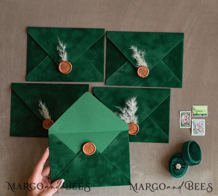 Emerald Green Velvet Envelopes for Invitations A7 Handmade Etsy