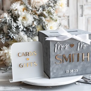 Gift Card Box & Sign Set, Velvet grey wedding wishing well money gift card box, Grey Luxury Card Box, Grey Wedding Money Box, VelGr