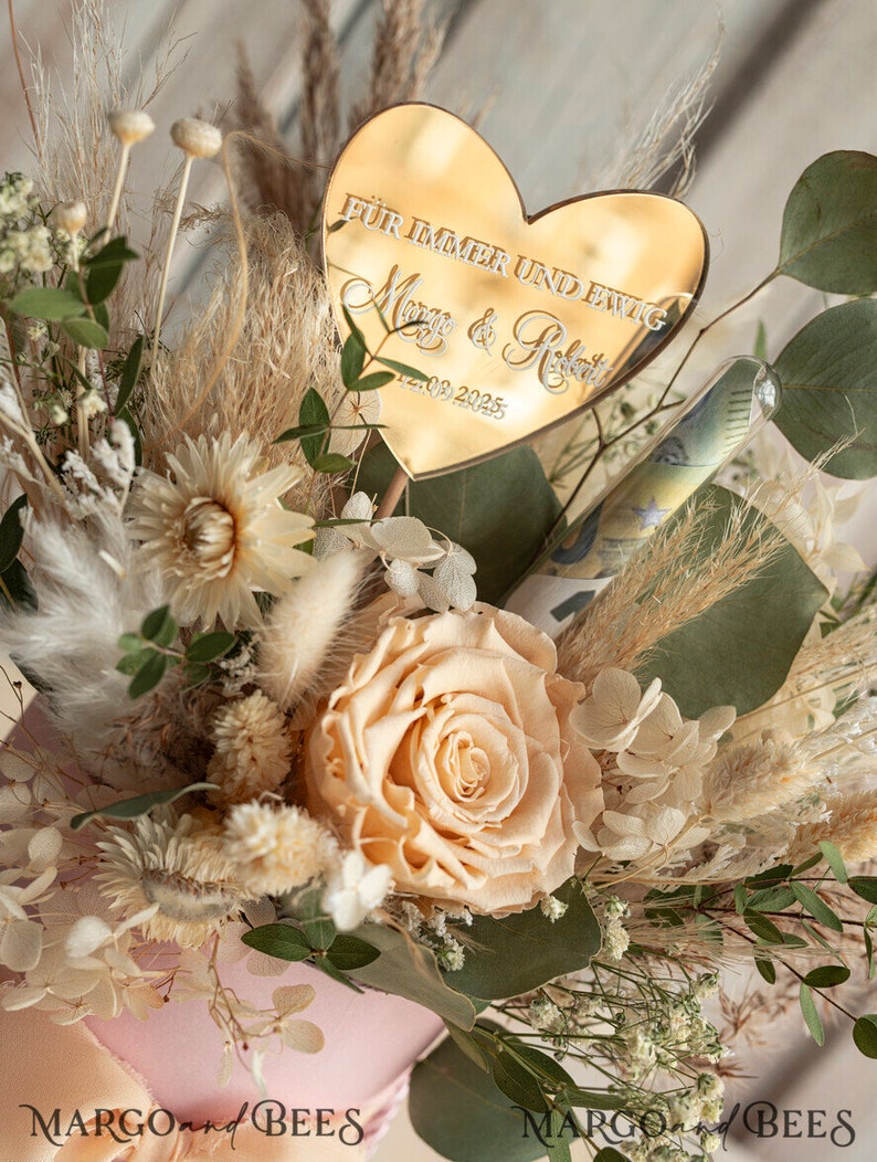 XXL Geschenkschachtel für Geld Geldgeschenk zur Hochzeit mit Strauß aus Trockenblumen personalisiert Reagenzglas für Geld gift box for money image 9
