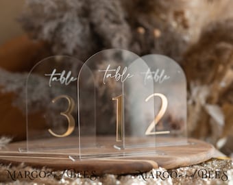 Arch Acrylic Table Numbers Clear Acrylic gold Sign, Golden Plexi Table Numbers, Luxury Wedding Table Decor Centerpieces Decorations AcGold