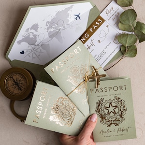 Destination Wedding Passport Invitations Sage Green – Boarding Pass Invite Tuscany Style bild 7