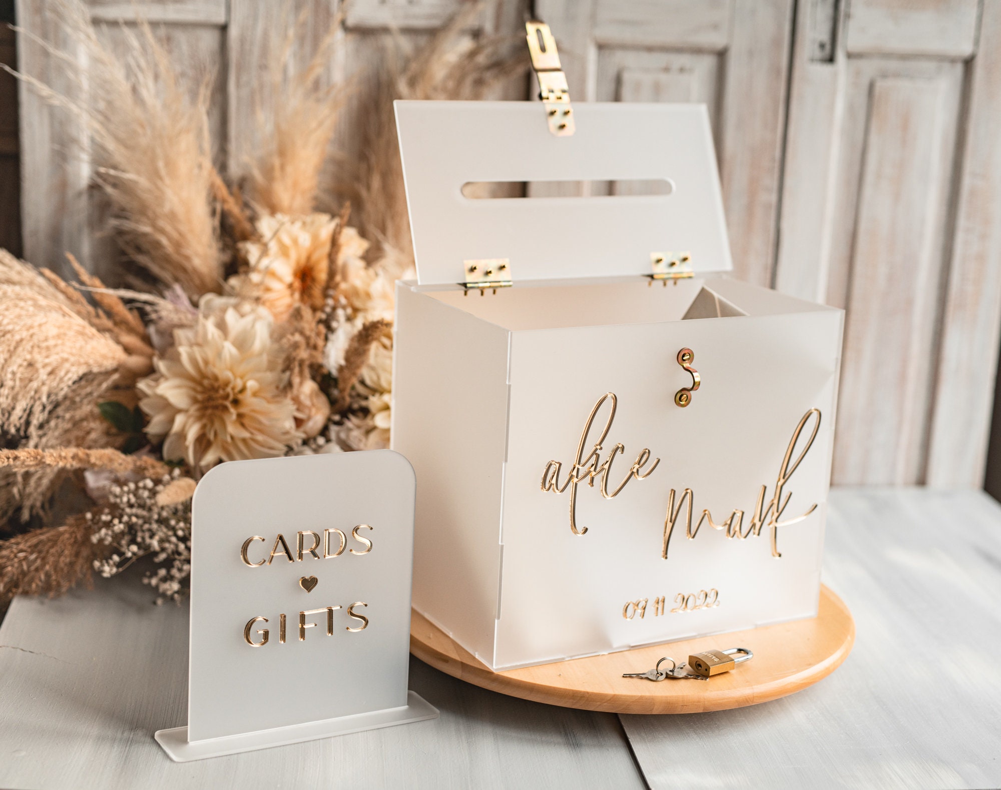 Modern Frosted Acrylic Wedding Card Box with Simple Sign CABA003