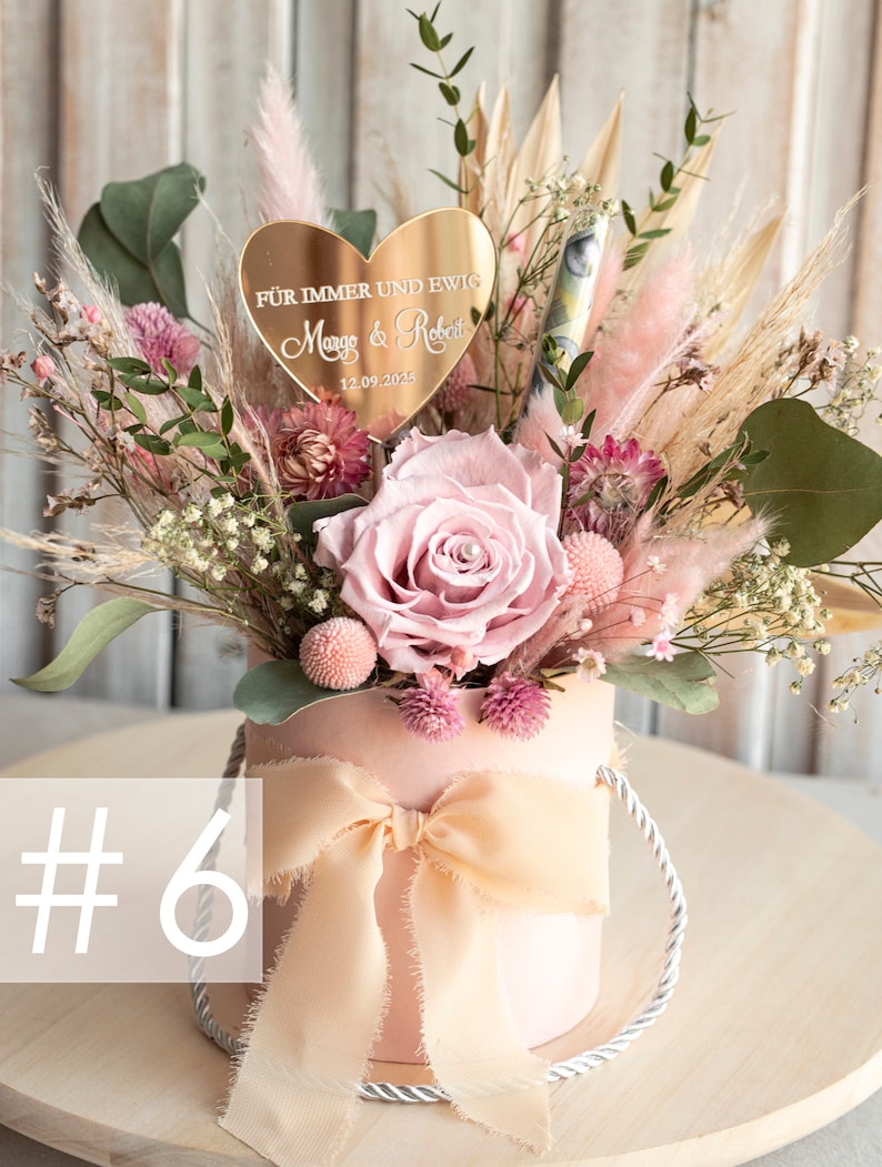 XXL Geschenkschachtel für Geld Geldgeschenk zur Hochzeit mit Strauß aus Trockenblumen personalisiert Reagenzglas für Geld gift box for money image 6