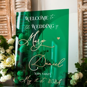 Luxury Green and Gold Wedding Welcome Sign, Emerald Green Acryl Wedding ...