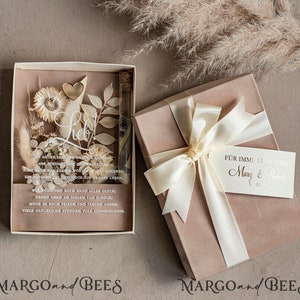 Geschenkschachtel für Geld Geldgeschenk zur Hochzeit mit Strauß aus Trockenblumen personalisiert Geschenk für Brautpaar Reagenzglas für Geld
