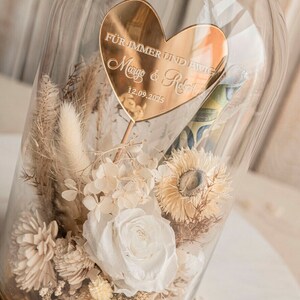 XXL Geschenkschachtel für Geld Geldgeschenk zur Hochzeit mit Strauß aus Trockenblumen personalisiert Reagenzglas für Geld gift box for money