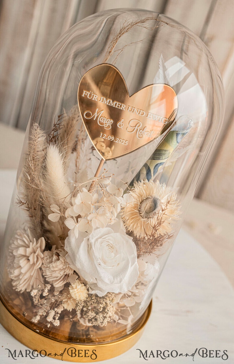 XXL Geschenkschachtel für Geld Geldgeschenk zur Hochzeit mit Strauß aus Trockenblumen personalisiert Reagenzglas für Geld gift box for money