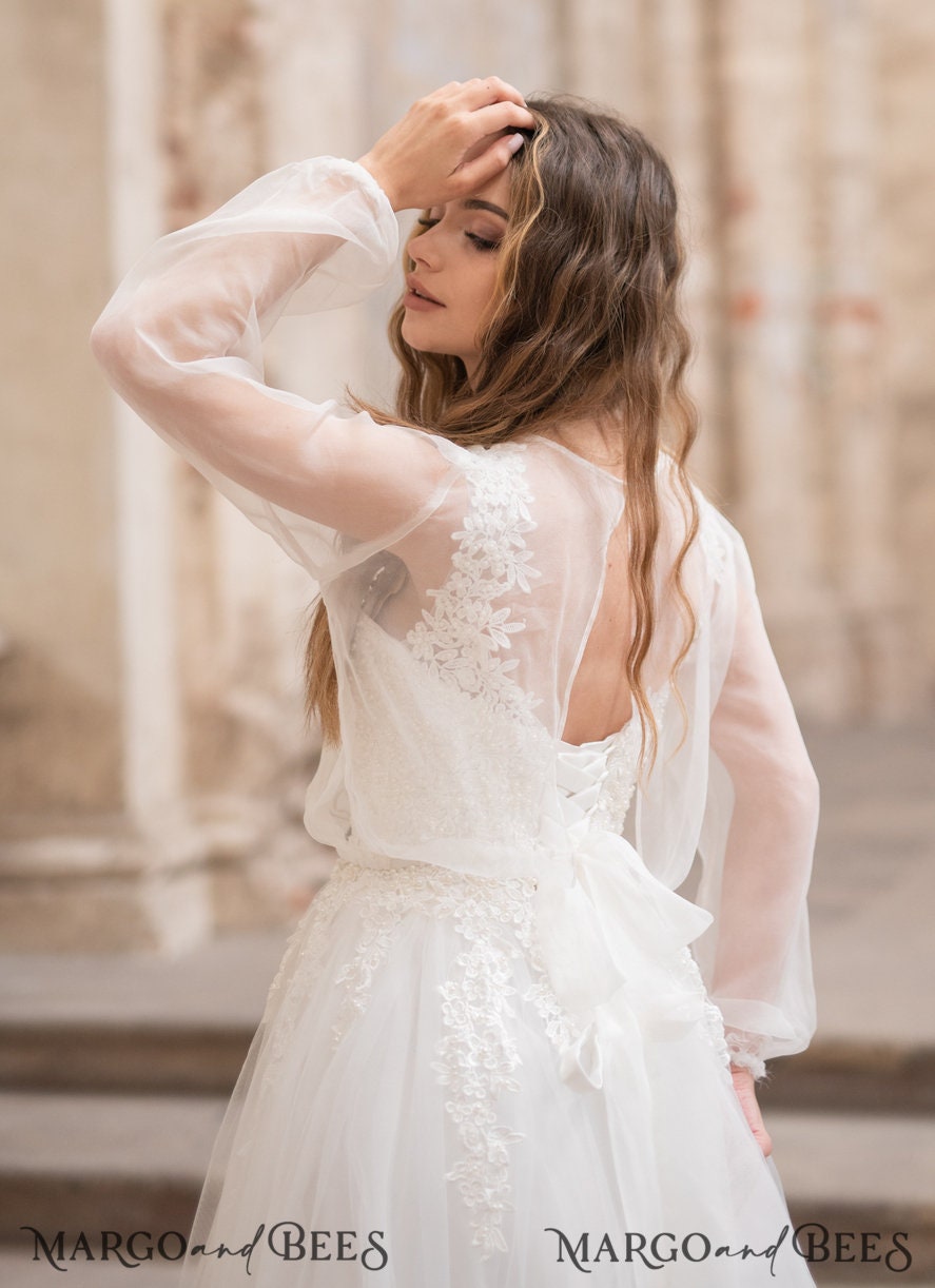 Ivory chiffon bolero wedding hotsell