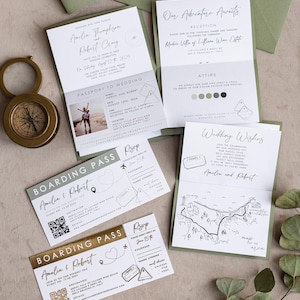 Destination Wedding Passport Invitations Sage Green – Boarding Pass Invite Tuscany Style bild 3