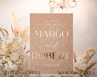 Beige velvet & Gold Modern velvet wedding welcome Sign, 3d Tan Welcome Signage, Welcome to Our Wedding Sign, Golden Reception Signage, BVpx