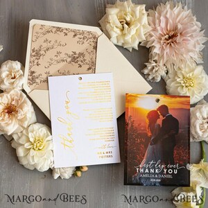Gedrukte duidelijke bedankkaarten voor bruiloftsfoto's Transparante bedankkaarten voor bruiloften met foto Modern gouden bedankkaartjes Gepersonaliseerd