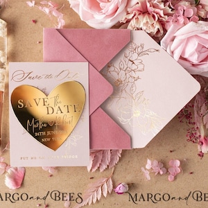 Aimant et carte "Retenez cette date" en acrylique doré personnalisés, mariages dorés, aimants en plexi "Retenez cette date", coeur de cartes "retenez cette date" bohème pour mariage