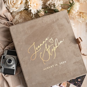 Large Velvet Wedding Slip-In Photo Album With SlipCase, Photo album black Sleeves for 200-500 4x6" Photos,Beige Gold Velvet Photo Book