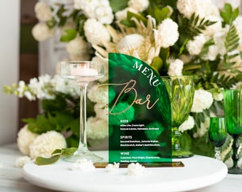 Acrylic Half Arch Green Bar Menu, Bottle Green Acryl and gold Bar Menu, Greenery Drink Bar Menu, Green Luxury Drink Bar Table Decor, sGA