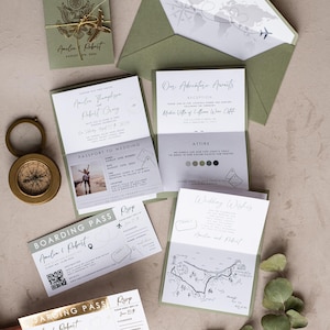 Destination Wedding Passport Invitations Sage Green – Boarding Pass Invite Tuscany Style bild 6