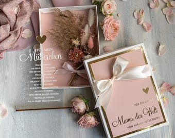 Geschenkidee zum Muttertag statuetka z Widmung für Mama Geschenk w eleganckim pudełku z Trockenblumen & HerzGeschenk zum Muttertag