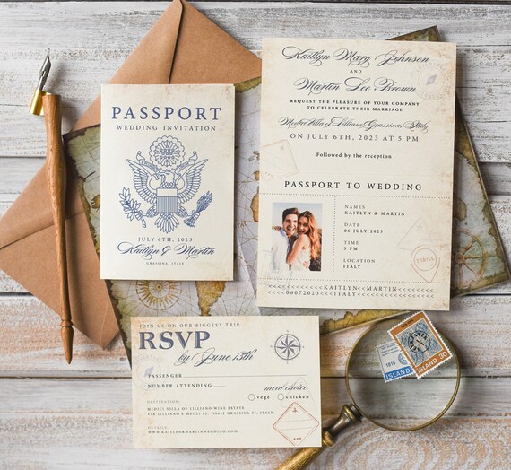 Rustic Passport Wedding Invitation Travel Boarding Pass - Etsy UK