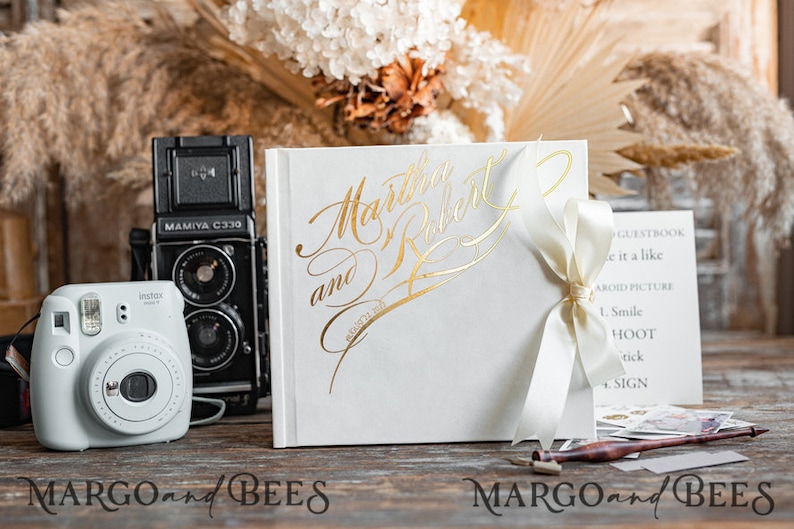 Boho glamour Golden Instax velvet Wedding GuestBook Gold, Large Instant Wedding Guest Book Ivory Polaroid velvet Guestbook, PhotoBook Instax, polaroid photobook, golden velvet photobook, instant velvet guestbook instax