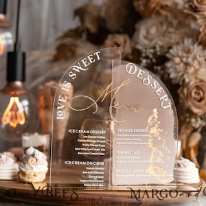 Acrylic Arch Beige Ombre Dessert menu, Clear Acrylic gold Taupe Candy Bar Sign, Gold Plexi Table Arch Menu, Golden mirror Dessert Menu,ldP