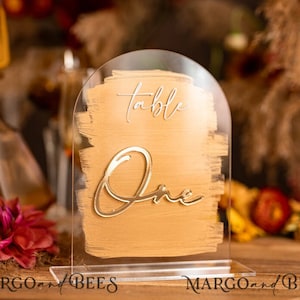 Acrylic Arch Table Numbers, Clear Acrylic and gold Sign, Gold Plexi Table Numbers, Wedding Signage Golden mirror table numbers, ACG2