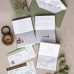 Destination Wedding Passport Invitations Sage Green – Boarding Pass Invite Tuscany Style bild 4