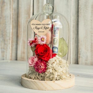 Geschenkschachtel für Geld Geldgeschenk zur Hochzeit mit Strauß aus Trockenblumen personalisiert Reagenzglas für Geld gift box for money