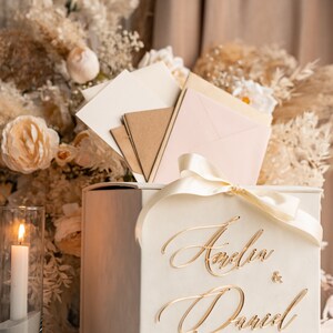 Ivory Velvet Wedding Card Box, Ivory and Gold Card Box With Cards and ...