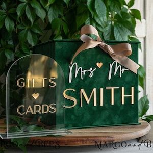 Cadeaukaartdoos en boogbordset, fluwelen groene bruiloft wensput geld cadeaukaartdoos, gepersonaliseerde trouwkaartdoos, groene kaartdoos,