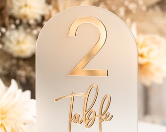 Acrylic Arch Table Numbers, Clear Acrylic and gold Sign, Gold Plexi Table Numbers, Wedding Signage Golden mirror table numbers