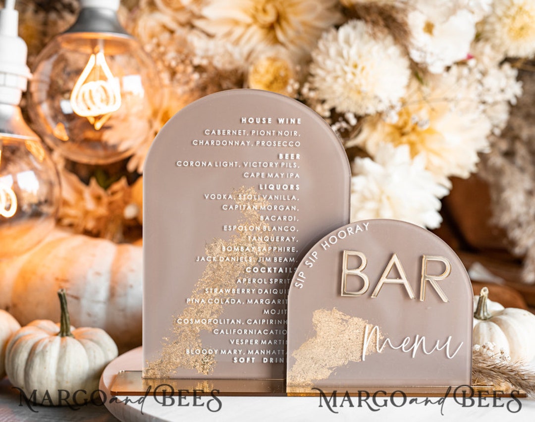 Acrylic Arch Beige Bar Menu Clear Acrylic and Gold Bar Menu photo picture