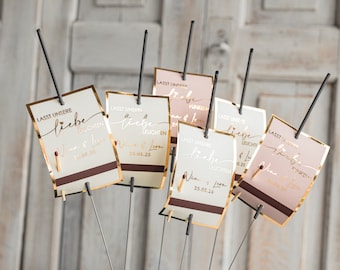 Personalisiert Golden Gastgeschenke Hochzeit Wunderkerzen Etiketten mit Streichholz Gastgeschenk Hochzeitsgäste Brautpaar Namen